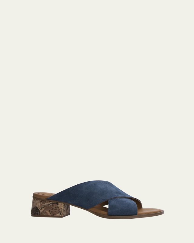 Liana Cork-Heel Suede Mule Sandals